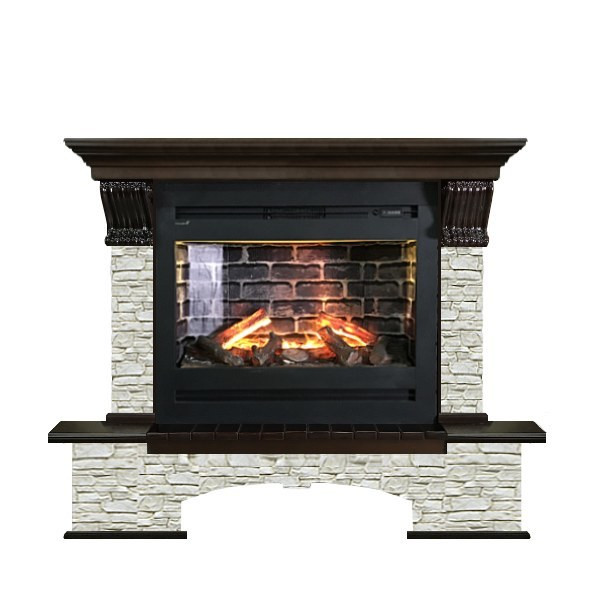 Электрокамин с широким очагом 3D Glenrich Бостон Rumba 3D камень-Грот однотонный/цвет-Дуб 46