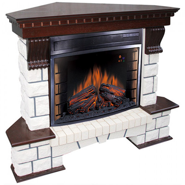 Электрокамин с широким очагом 2D Royal Flame Pierre Luxe угл. с очагом Dioramic 28 LED FX (Темный дуб)