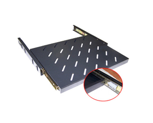 Полка TWT, перфорированная, выдвижная, 1U, 1000 мм Г, нагрузка до 20 кг, для шкафов, с телескопич. направляющими, цвет: чёрный