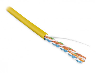 Кабель витая пара Hyperline, U/UTP, 4 пар., кат. 5е, проводник Ø 0,5мм, AWG24, PVC, 100МГц, 1м (305м), тип прокладки: внутри зданий, цвет: жёлтый