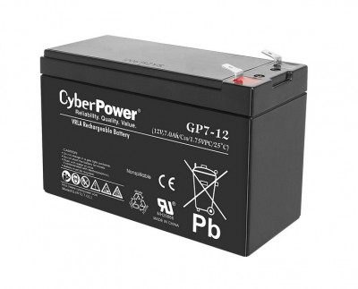 Аккумулятор для ИБП CyberPower, 100х65х150 мм (ВхШхГ),  Необслуживаемый свинцово-кислотный,  12V/7 Ач, цвет: чёрный, (GP7-12)