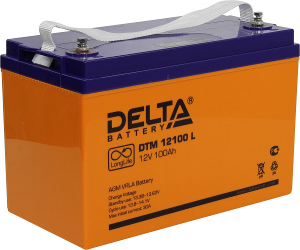 Аккумулятор для ИБП Delta Battery DTM L, 220х171х330 мм (ВхШхГ),  Необслуживаемый свинцово-кислотный,  12V/100 Ач, цвет: оранжевый, (DTM 12100 L)