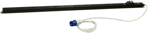 Блок силовых розеток Hyperline SHE, вертикальный, неуправляемый, IEC 320 C13 х 20, IEC 60320 С19 х 4, вход IEC 309 32A 2P+E, шнур 3 м, 1 555мм, однофазный 32А, автомат, чёрный