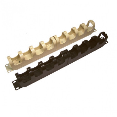 Организатор коммутационных шнуров Lanmaster, 19", 1HU, 44х75 мм (ВхГ), горизонтальный, 2 блока по 5 колец, для 110 кросса, цвет: белый