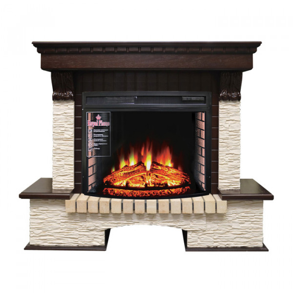 Электрокамин с широким очагом 2D Royal Flame Pierre Luxe угл мелкий слан. беж. с очагом Dioramic 28 LED FX