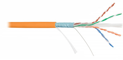 Кабель витая пара Nikolan, F/UTP, 4 пар., кат. 6, проводник Ø 0,57мм, AWG23, LSZH (нг(A)-HF), 250МГц, 1м (коробка 100м), тип прокладки: внутри зданий, цвет: оранжевый