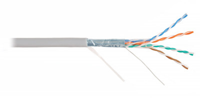 Кабель витая пара Nikolan, F/UTP, 4 пар., кат. 5е, проводник Ø 0,5мм, AWG24, PVC, 100МГц, 1м (коробка 100м), тип прокладки: внутри зданий, цвет: серый