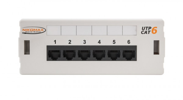 Коммутационная патч-панель Nikomax, настенная, 0,5HU, портов: 6хRJ45/8P8C, кат. 6, неэкр., цвет: белый, (NMC-WP06UE2-GY)