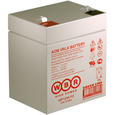 Аккумулятор для ИБП WBR GP, 107х70х90 мм (ВхШхГ),  необслуживаемый свинцово-кислотный,  12V/5,5 Ач, (GP1255 WBR)