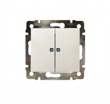 Выключатель Legrand Valena, двухклавишный, с подсветкой, 10А, внутренняя, 58х51 мм (ВхШ), цвет: слоновая кость, с индикацией (774345)