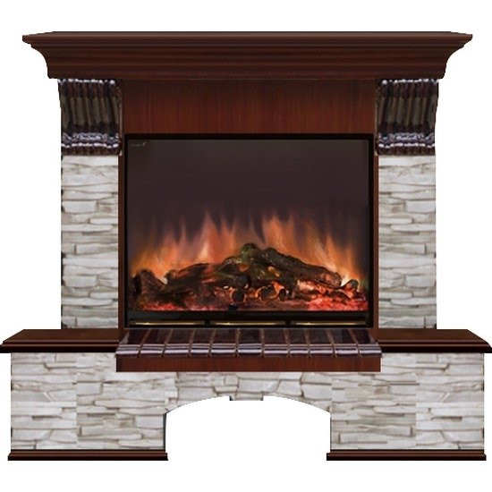 Электрокамин с широким очагом 2D Glenrich Бостон (Arte 23) камень-Мисхор/цвет-Красное дерево