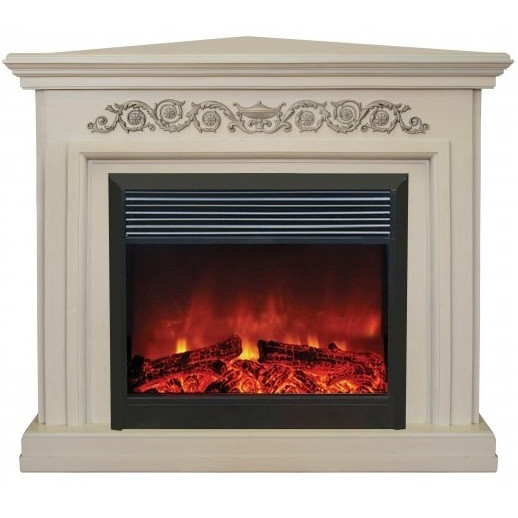 Электрокамин с широким очагом 2D Real-Flame Leticia Corner 26 WT с очагом Moonblaze Lux Bl/Br