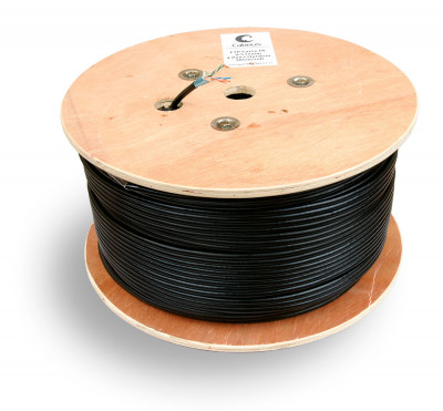 Кабель витая пара Cabeus, F/UTP, 4 пар., кат. 5е, проводник Ø 0,5мм, AWG24, PE, 100МГц, 1м (бухта 305м), с металлическим тросом d 1,25 мм, тип прокладки: снаружи зданий, цвет: чёрный