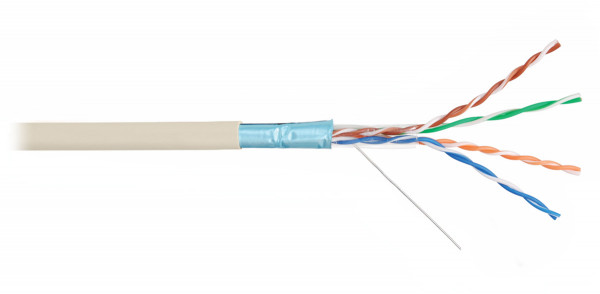 Кабель витая пара Nikolan, F/UTP, 4 пар., кат. 5е, проводник Ø 0,5мм, AWG24, PVC, 100МГц, 1м (барабан 305м), тип прокладки: внутри зданий, цвет: оранжевый