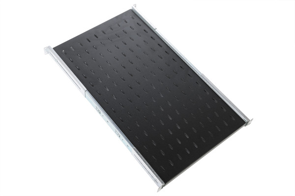 Полка ЦМО ТСВ, перфорированная, выдвижная, 1U, 25х496х1000 мм (ВхШхГ), нагрузка до 30 кг, для шкафов и стоек, с телескопич. направляющими, цвет: чёрный