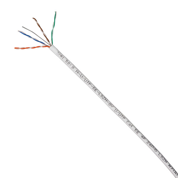 Кабель витая пара BNH, U/UTP, 4 пар., кат. 5е, проводник Ø 0,51мм, AWG24, LSZH (нг(A)-HF), 100МГц, 1м (коробка 305м), тип прокладки: внутри зданий, цвет: серый