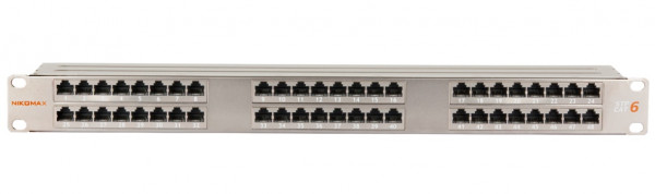 Коммутационная патч-панель Nikomax, 19", 1HU, портов: 24хRJ45/8P8C, кат. 6, экр., 19", цвет: металл, (NMC-RP48SE2-1U-MT)