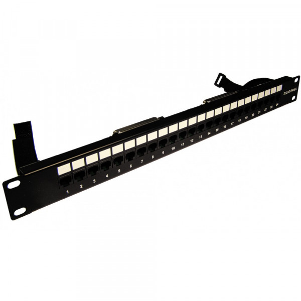 Коммутационная патч-панель телефонная TWT, 19", 1HU, портов: 24 х RJ45, неэкр., настенный, цвет: чёрный, контакты 12 и 36, (TWT-PP24TLC-1236)