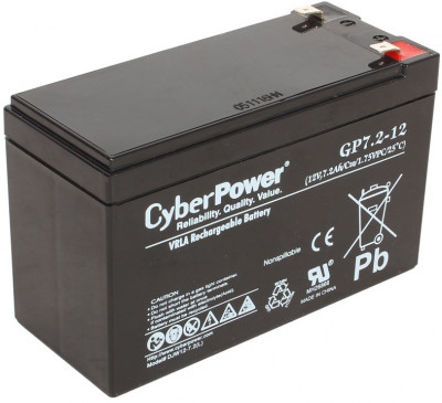 Аккумулятор для ИБП CyberPower, 100х65х150 мм (ВхШхГ),  Необслуживаемый свинцово-кислотный,  12V/7,2 Ач, цвет: чёрный, (GP7.2-12)