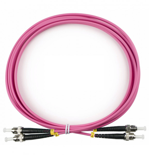 Коммутационный шнур оптический Cabeus Tight Buffer, Duplex ST/ST (UPC/UPC), OM4 50/125, LSZH, Ø 3мм, 3м, цвет: маджента, (FOP-50-OM4-ST-ST-3m)