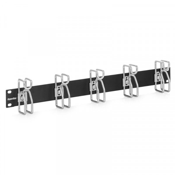 Организатор коммутационных шнуров Hyperline, 19", 1HU, 44х482,6 мм (ВхШ), кольцевого типа, 5 колец, цвет: чёрный, (проволочные кольца)