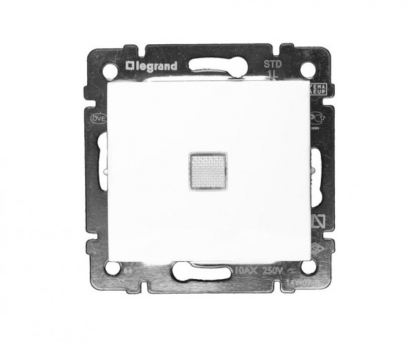 Выключатель Legrand Valena, одноклавишный, с подсветкой, 10А, внутренняя, 58х51 мм (ВхШ), цвет: белый (774410)