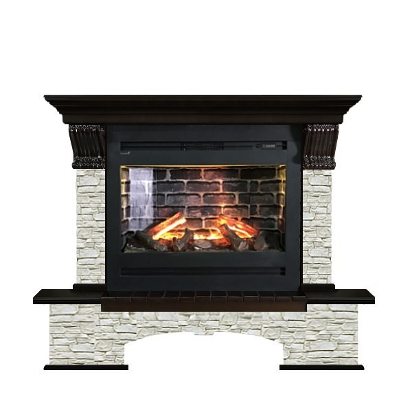 Электрокамин с широким очагом 3D Glenrich Бостон Rumba 3D камень-Грот однотонный/цвет-Венге