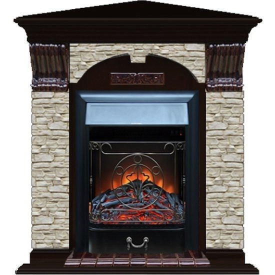 Электрокамин с классическим очагом 2D Glenrich Арочный угловой (Magestic BL,BR) камень-Грот однотонный/цвет-Венге