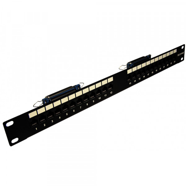 Коммутационная патч-панель телефонная TWT, 19", 1HU, портов: 24 х RJ45, неэкр., порты в 1 ряд, цвет: чёрный, контакты 36, 45, (TWT-PP24TLC-3645)