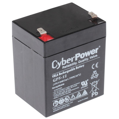 Аккумулятор для ИБП CyberPower, 107х90х70 мм (ВхШхГ),  Необслуживаемый свинцово-кислотный,  12V/5 Ач, цвет: чёрный, (GP5-12)