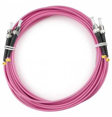 Коммутационный шнур оптический Cabeus Tight Buffer, Duplex ST/ST (UPC/UPC), OM4 50/125, LSZH, Ø 3мм, 5м, цвет: маджента, (FOP-50-OM4-ST-ST-5m)