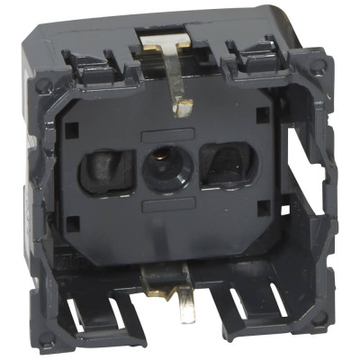 Розетка в сборе Legrand Celiane, 2к+З, 16А, внутренняя, 45х45 мм (ВхШ), шторки защитные, цвет: серый, с безвинтовым подключением (067153)