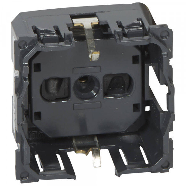 Розетка в сборе Legrand Celiane, 2к+З, 16А, внутренняя, 45х45 мм (ВхШ), шторки защитные, цвет: серый, с безвинтовым подключением (067153)