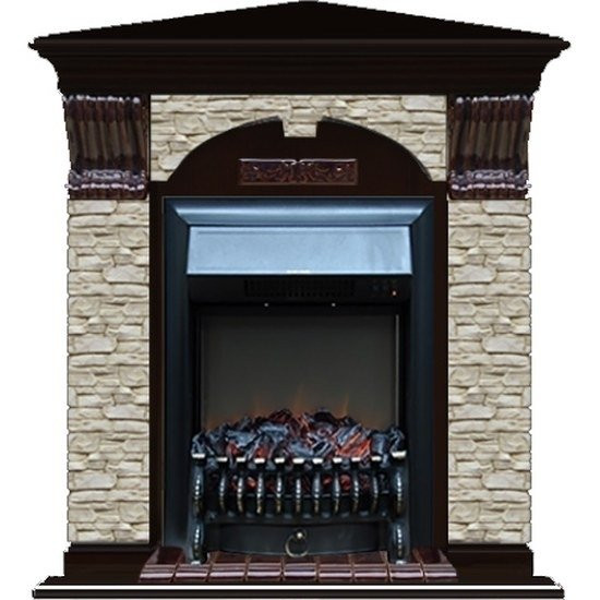 Электрокамин с классическим очагом 2D Glenrich Арочный угловой (Fobos BL,BR) камень-Грот однотонный/цвет-Венге