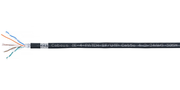 Кабель витая пара Cabeus, SF/UTP, 4 пар., кат. 5е, проводник Ø 0,5мм, AWG24, FR-PVC, 1м (барабан 305м), тип прокладки: универсальный, цвет: чёрный