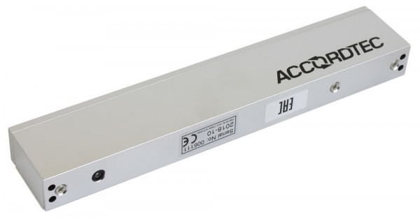 Электромагнитный замок AccordTec, накладной, с планкой, усилие удержания: 280 кг, ML-295AL, с датчиком холла, с индикацией, цвет: серебро, (AT-02370)