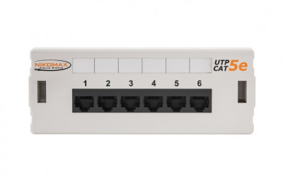 Коммутационная патч-панель Nikomax, настенная, 0,5HU, портов: 6хRJ45/8P8C, кат. 5е, неэкр., цвет: белый, (NMC-WP06UD2-GY)