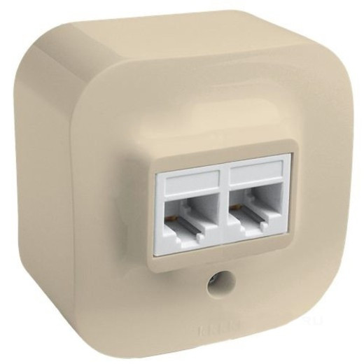 Розетка информационная Legrand Quteo, 2x RJ11/RJ45, кат. 5е, 65х65 мм (ВхШ), цвет: слоновая кость, (LEG.782251)