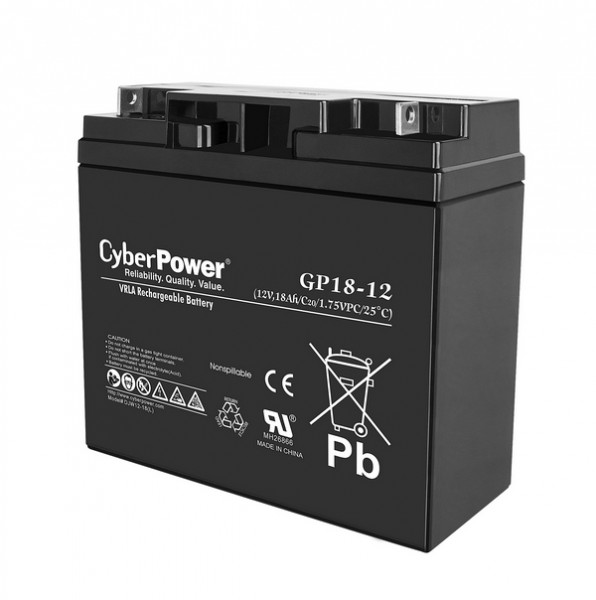 Аккумулятор для ИБП CyberPower, 150х100х200 мм (ВхШхГ),  Необслуживаемый свинцово-кислотный,  12V/18 Ач, цвет: чёрный, (GP18-12)