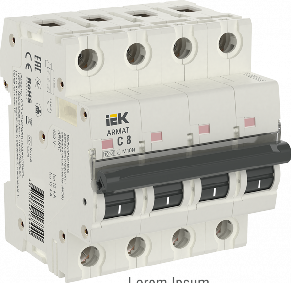 Автоматический выключатель IEK ARMAT, 4 модуль, C класс, 4P, 8А, 10кА, (AR-M10N-4-C008)