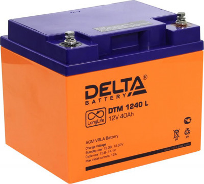 Аккумулятор для ИБП Delta Battery DTM L, 170х166х198 мм (ВхШхГ),  Необслуживаемый свинцово-кислотный,  12V/40 Ач, цвет: оранжевый, (DTM 1240 L)