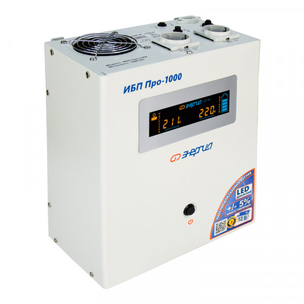 ИБП Энергия Про, 1000ВА, металл, линейно-интерактивный, универсальный, 167х312х272 (ШхГхВ), 175-255V,  однофазный, (Е0201-0029)