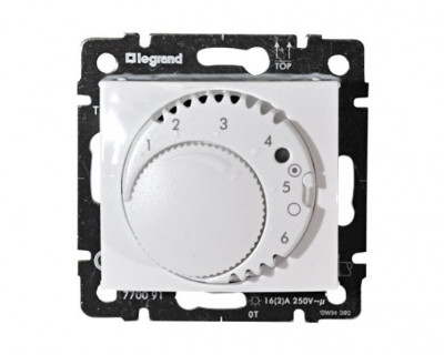 Терморегулятор Legrand Valena, одноклавишный, без подсветки, 16А, внутренняя, 71х71 мм (ВхШ), цвет: белый, со шнуром 4м (770091)