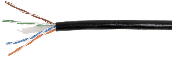 Кабель витая пара ITK, U/UTP, 4 пар., кат. 6, проводник Ø 0,57мм, AWG23, LDPE, 250МГц, 1м (катушка 305м), (рипкорд, разделитель), тип прокладки: снаружи зданий, цвет: чёрный