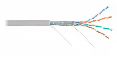 Кабель витая пара Nikolan, F/UTP, 4 пар., кат. 5е, проводник Ø 0,5мм, AWG24, PVC, 100МГц, 1м (барабан 305м), тип прокладки: внутри зданий, цвет: серый