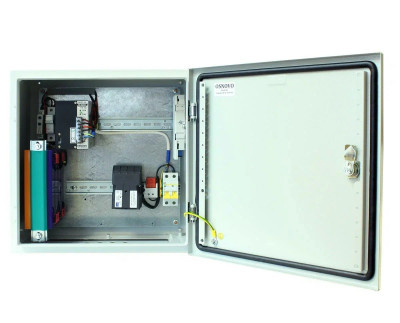 Шкаф уличный всепогодный укомплектованный настенный OSNOVO, IP66, корпус: сталь листовая, 400х400х210 мм (ВхШхГ), цвет: серый, (с резервным питанием), с нагревом, без охлаждения