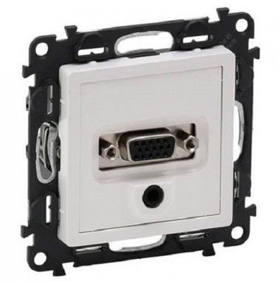 Розетка в сборе Legrand Valena Life, 2x HD 15/гнездо 3,5мм, экр., внешняя, 51х58 мм (ВхШ), цвет: белый, (LEG.753170)