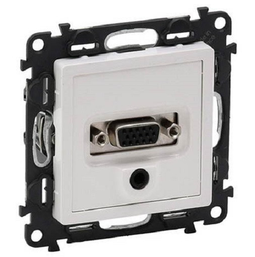 Розетка в сборе Legrand Valena Life, 2x HD 15/гнездо 3,5мм, экр., внешняя, 51х58 мм (ВхШ), цвет: белый, (LEG.753170)