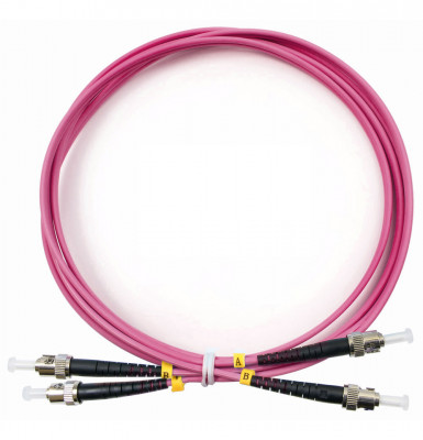 Коммутационный шнур оптический BNH Tight Buffer, Duplex ST/ST (UPC/UPC), OM4 50/125, LSNH, Ø 3мм, 3м, цвет: маджента, (B660.2-ST-ST-OM4-3-LSZH)