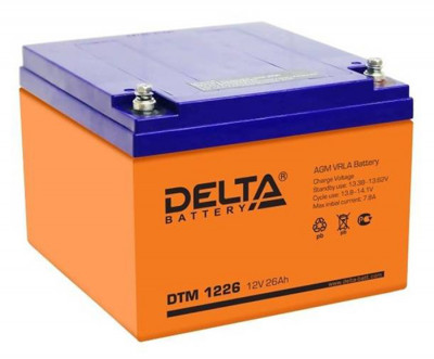 Аккумулятор для ИБП Delta Battery DTM, 125х175х166 мм (ВхШхГ),  Необслуживаемый свинцово-кислотный,  12V/26 Ач, цвет: оранжевый, (DTM 1226)